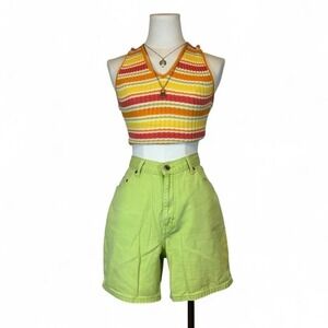 Vintage Womens Lime Green Denim High Waist Jorts Size 10 Indie Streetwear Summer